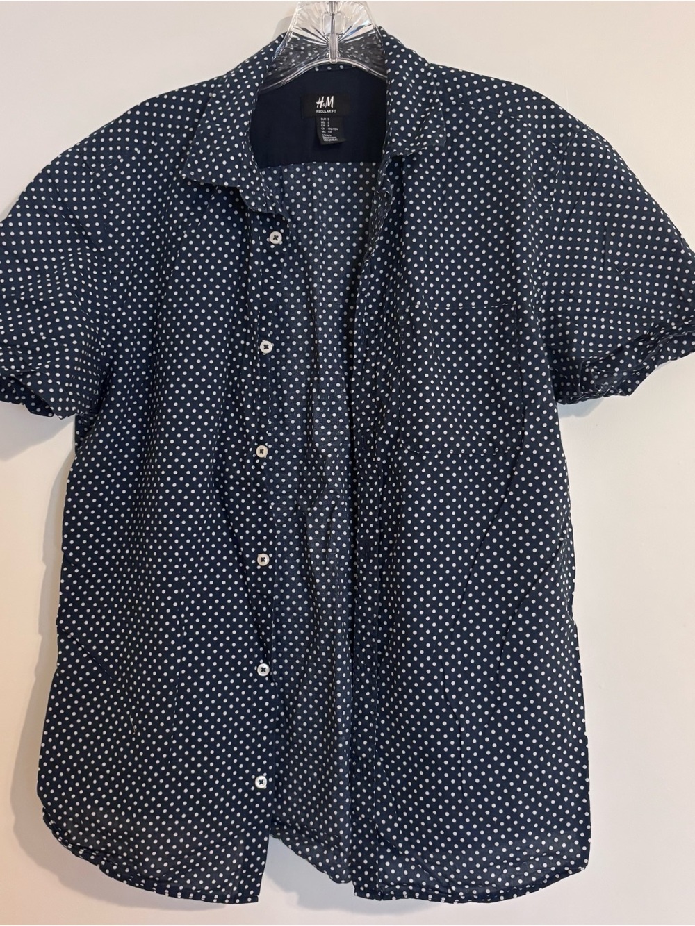 H&M Navy Short-Sleeve Polka Dot Button-Up Shirt